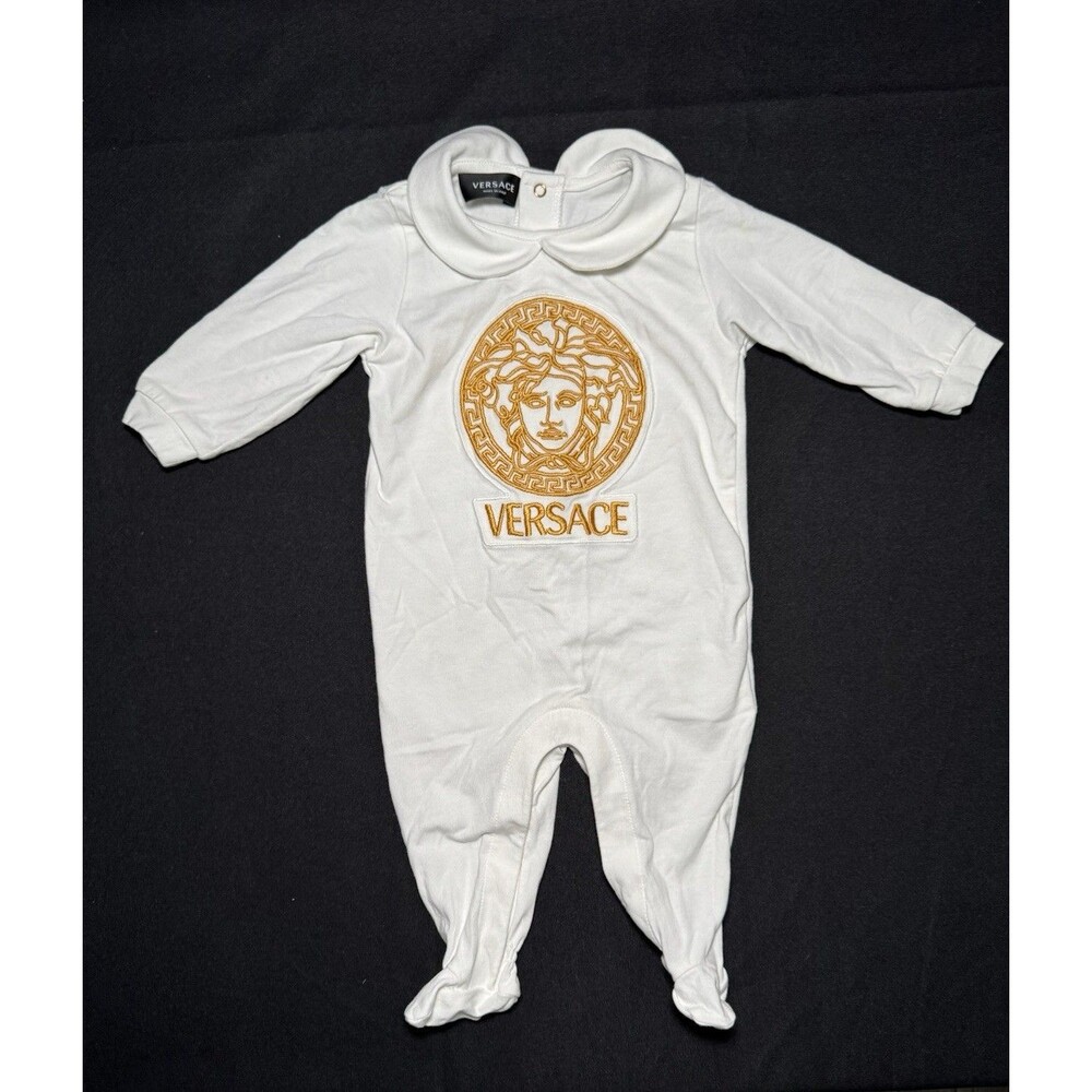 Versace Baby Unisex Designer Medusa Embroidered Gold Logo Romper Newborn 0-3m